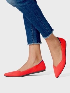 Rothy's The Point Retired Red Flame Ballet Flat Shoes Slip-On Knit Size 8.5